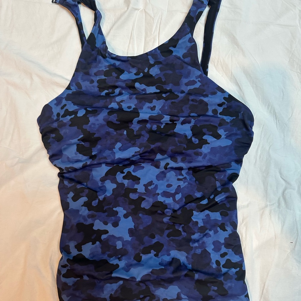 Athleta Blue & Navy Camo High-Neck Tankini Top only